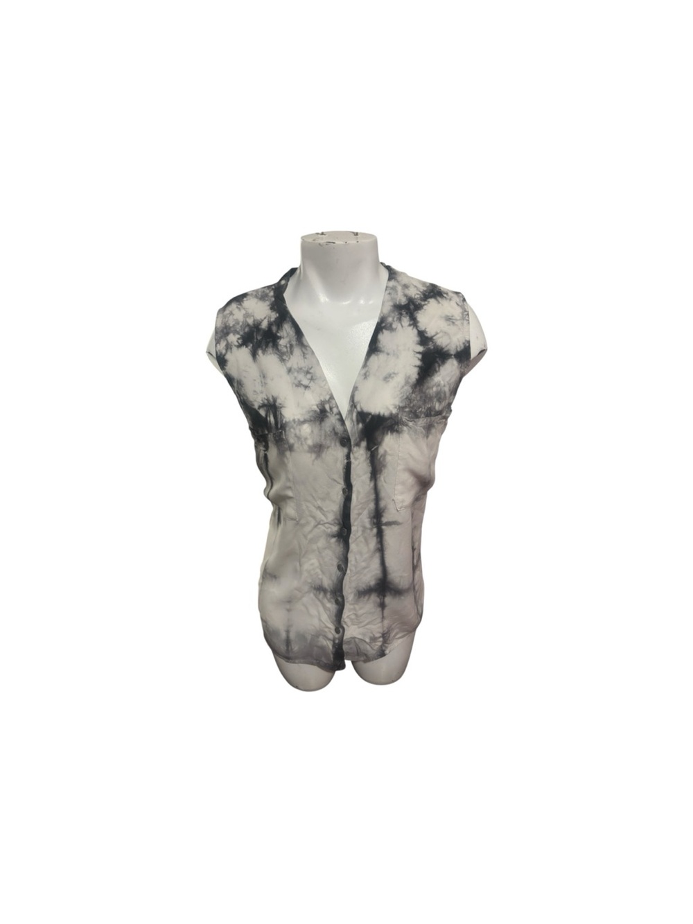 Rock & Republic Black & White Tie-Dye Sleeveless Button-Front Top